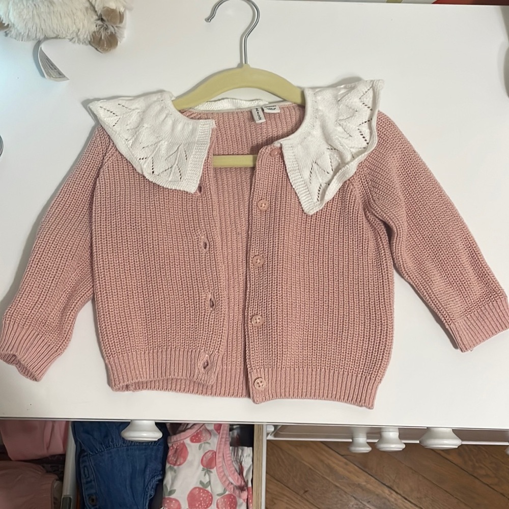 NWOT Janie and Jack Baby Girl Cardigan Light Pink with Collar 6 to 12 month